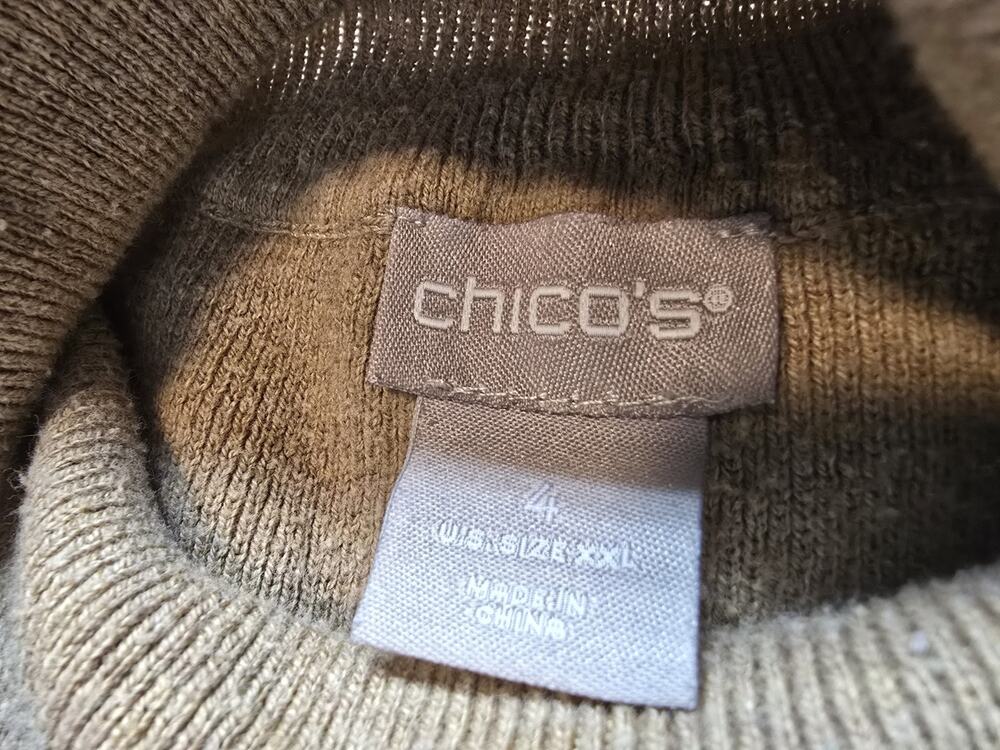 Chico's Tan Silk Blend Ribbed Turtleneck Sweater Size XXL